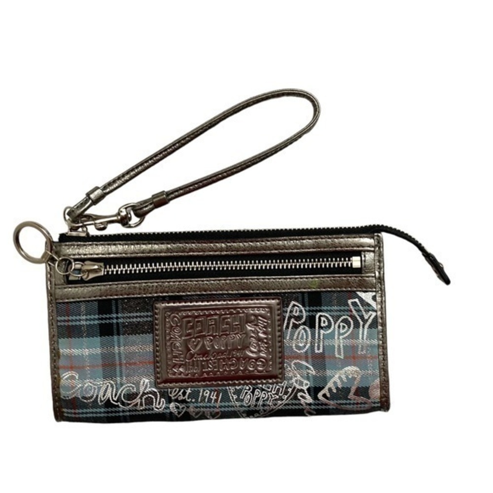 Coach plaid poppy large wristlet bag